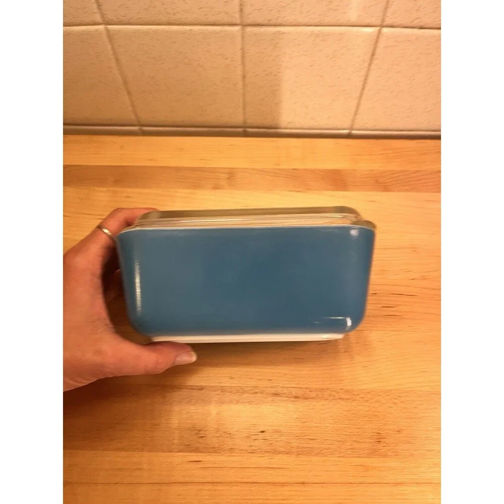 Vtg Pyrex 502-B Blue Refrigerator Dish w 502-C Lid Covered Dish Made USA READ